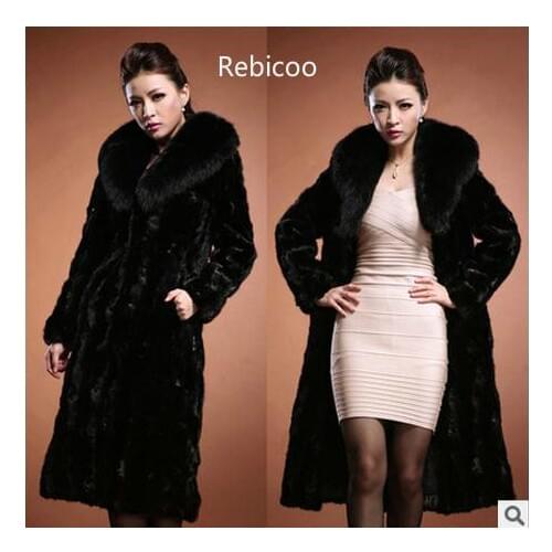 Womens Winter Autumn Long Mink Fur Jacket Female Faux Fur Collar Fur Coat Large Size Man-Made Fur Overcoat