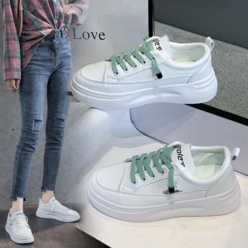 Women Sneakers 2020 Fashion Breathble Vulcanized Shoes Women Pu leather Platform Shoes Women Lace up Casual Shoes White