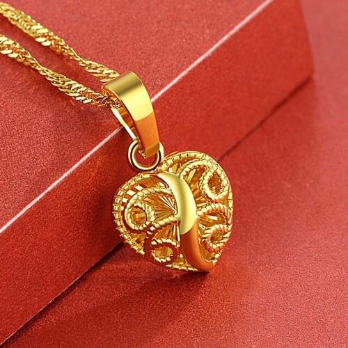 24k Gold Filled Vintage Carving Love Heart Pendant Necklaces for Women Not Fade Fine Jewelry Chain Birthday Valentine Gifts New