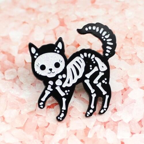 Animal Skeleton Skull Enamel Brooches Pins Cat Crossbones Gothic Cartoon Turn-collar shirt Badge Jewelry Gifts to kids friend