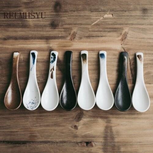 2PCS RELMHSYU Japanese Style Deep Blue Kiln Change Rice Soup Spoon Underglaze Dessert Dinner Spoon Restaurant Tableware