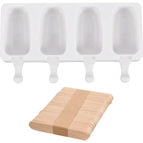 4 Silicone Ice Cream Molds Mould 4 Hole With Wooden Sticks