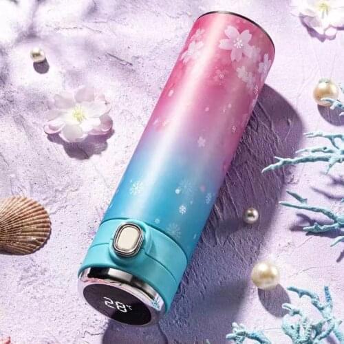 450ml Smart Cherry Blossoms Thermos Bottle Stainless Steel Water Bottle for Girl Double Walled Temperature Display Vacuum Flasks