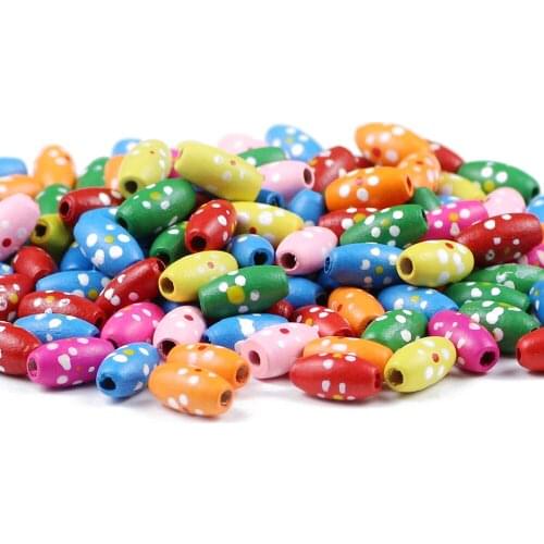 HGKLBB 50Pcs Wooden oval Spacer Beads Flower Colored Natural Wood Beads For Jewelry Making 15x8mm Bracelet Necklace DIY Findings