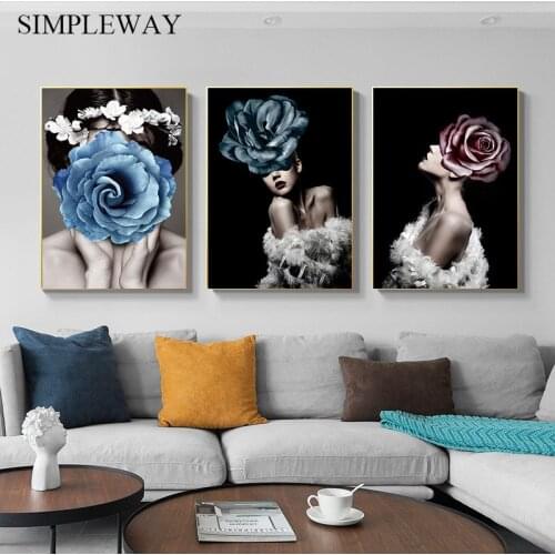 Sexy Flower Woman Abstract Canvas Painting Nordic Wall Art Poster Print Modern Decorative Picture Living Room Home Decoration