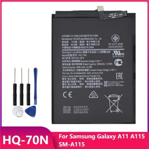 Original Phone Battery HQ-70N For Samsung Galaxy A11 A115 SM-A115 Replacement Rechargabel Batteries 4000mAh With Free Tools
