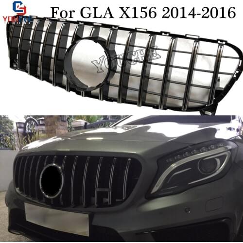 GT Type Car Front Grille for Mercedes GLA class X156 GLA200 GLA250 GLA45 AMG 2014 - 2016 pre-facelift ABS Silver Grille