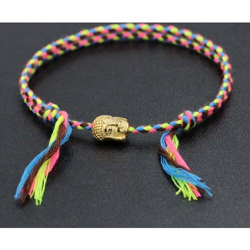 Handmde Rope Stainless Steel Buddha Bracelets Tibetan Buddhist Lucky Woven Amulet Tibet Cord Bangles For Women Men