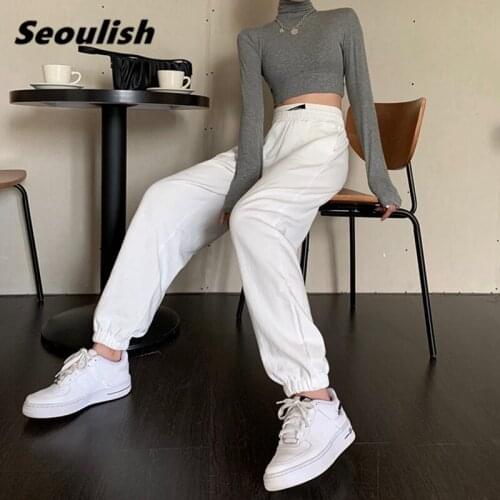 Casual Womens Sweatpants Elastic Waist Loose Straight Cargo Joggers Trousers Streetwear Female Pants Pockets 2021 New Spring