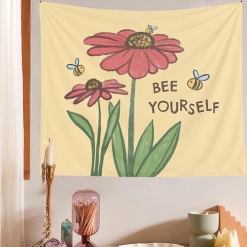 Floral Bee Tapestry Wall Hanging Red Flower Wall Decor Tapestries Hanging Bedroom Drom Room Wall Decor Aesthetic Tapestry decor