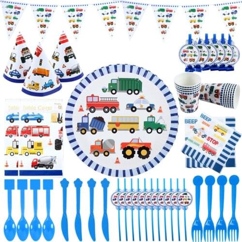 Childrens engineering car party birthday party decor train balloon decor construction car disposable tableware party supplies