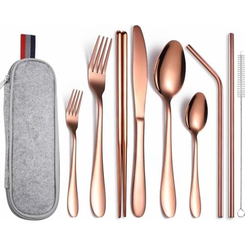 Travel Cutlery Set Camping Tableware Utensils Reusable Spoon Fork Chopsticks Straw Dinnerware Set Portable Box Dropshipping