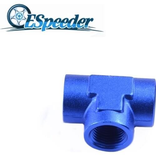 ESPEEDER 1/2" NPT Female Pipe Piping Blue Anodized Finish Aluminum Tee Fitting Adapter