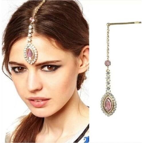 GETNOIVAS Boho Ethnic Indian Women Hair Jewelry Rhinestone Forehead Hair Pins Pendant with Hairpin Headpiece Hair Accessories SL