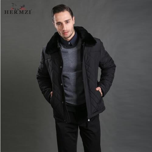 HERMZI 2021 Winter Jacket Men Cotton Padded Jacket Thick Warm Winter Coat Black Jacket Men Winter Rex Rabbit Fur Russian Size