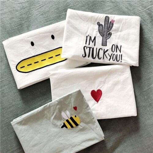 Embroidery Pillow Case Cotton Nordic Home Textile Hotel Bedroom Pillowcase Love Heart Bee Cactus White Pillows Cover 48*74cm