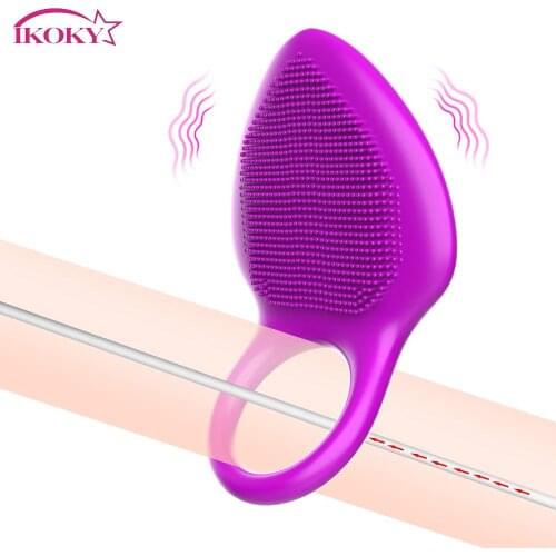 IKOKY Vibrating Penis Ring Dildo Silicone Delay Premature Ejaculation Lock Ring Cock Ring Clitoris Stimulate Vibrator Sex Toys