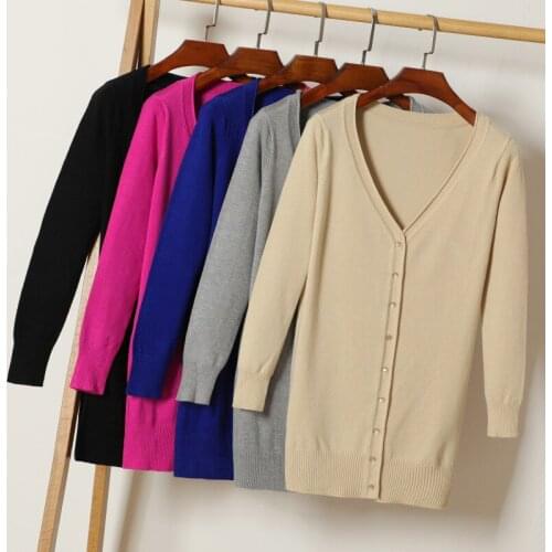 Fashion Elegant Slim Women Long Cardigans V-neck Solid Black White Sweaters Casual Long Sleeve Ladies Knitted Outerwear Tops