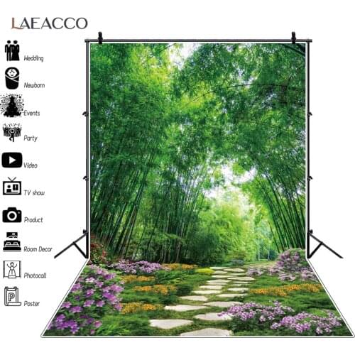 Laeacco Photography Backdrop For Spring Flowers Road Nature Landscape Garden Green Tree Baby Shower Photo Background Photostudio