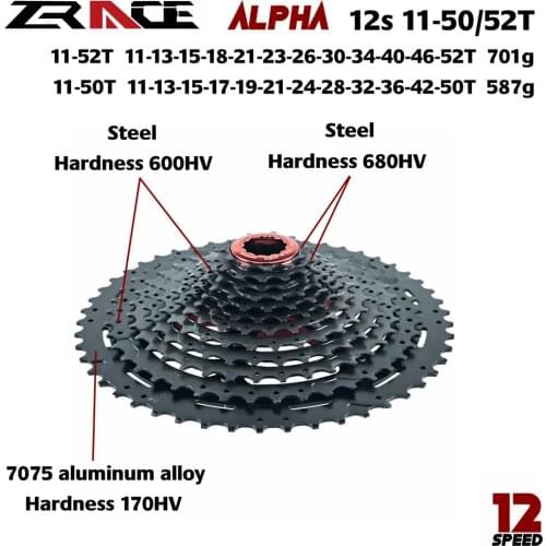 ZRACE Alpha 12s Lightweight Bicycle Cassette 12 Speed MTB bike freewheel 11-50T 52T for M9100 / XX1 X01 GX NX Eagle Flywheel
