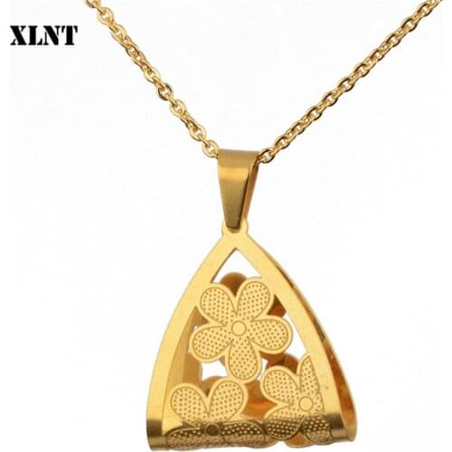 XLNT Fashion Hollow Plum Flower Pendant Necklace Gold Color Wedding Jewelry For Women Girl Bijoux Femme