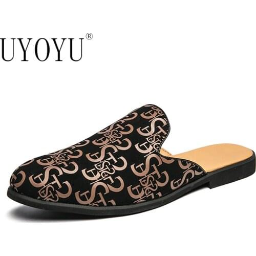 New Summer Mules Men Slides Shoes Black Men Half Slippers High Quality Men Leather Casual Shoes Loafers Flip Flops Flats Sandals