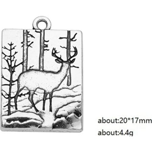 Deer Wapiti in the Forest Animal vintage pendants in jewelry making 3D landscape rectangle shape DIY Charm