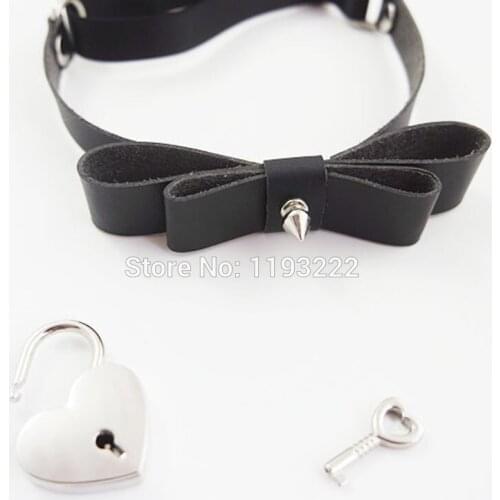 100% Handcrafted Cat Girl Leather Bow Lockable Safe Heart Lock Key Leg Garter Belt Spikes Studded Elastic Thigh Harness