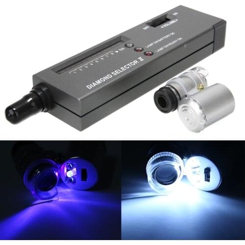 Portable Jeweler Diamond Tester Tool Kit Diamond Selector+Mini 60X Illuminated Loupe Jewelry Gemstone Detector Testing Tools