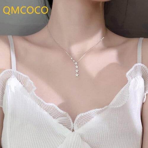 Trendy 925 Silver Woman Zircon Shiny Star Pendant Necklace For Women Elegant Chain Necklace Fashion Bride Wedding Jewelry Gifts