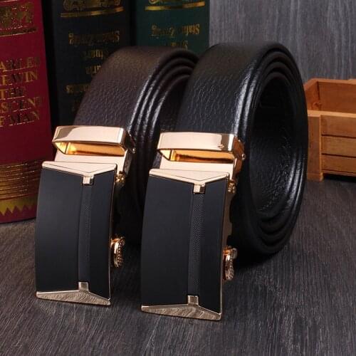 Belts Brand Fashion Automatic Buckle Black Genuine Leather Mens Jeans High Quality Waist Male Strap Jeans West Cowboy