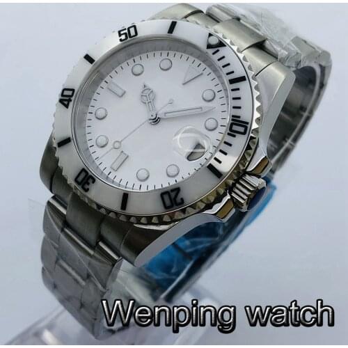 Bliger 40mm Top Luxury Classic Watch White Ceramic Bezel Sapphire Glass White Dial Luminous Mark NH35A Movement Automatic Watch