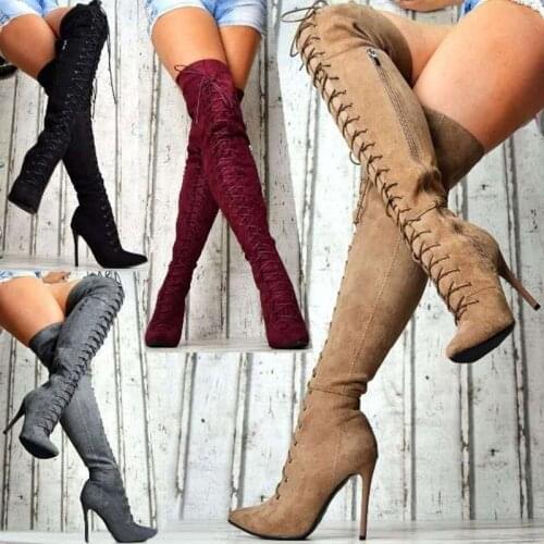Wish foreign trade style 2020 autumn and winter sexy thin heel super high heel pointed 40-43 knee high womens Boots687