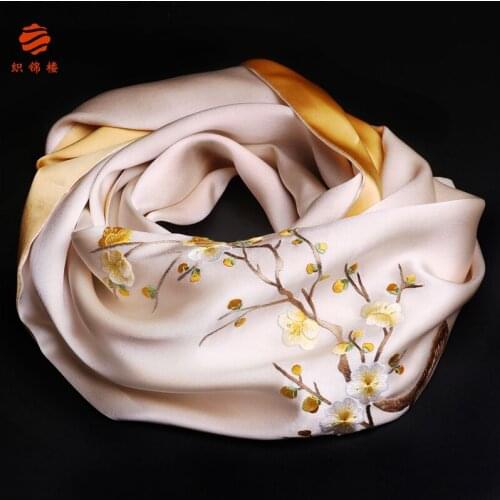 Handmade Embroidery 100% Silk Scarf Women Fashion Suzhou Gifts Elegant Luxury Brand Pashmina Shawl 175*35CM