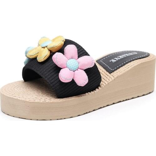 New Thick-bottomed flowersVacation beach Slippers Summer Cool Eva Slippers Women Linen Belt Slides Female Sandals Flip Flops hy6