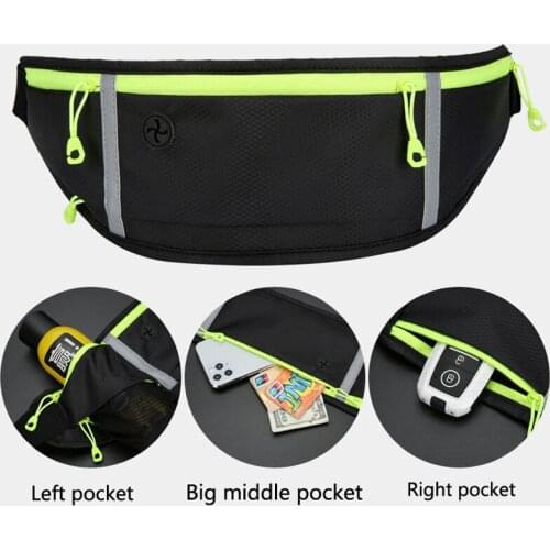Reflective Women men Running Belt Bag Sport Waist Band Bag Pack Gym Fitness Bag for 6.5 Inch Phone Holder
