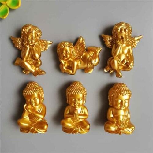 Thailand Golden Buddha Fridge Magnets 3d Cartoon Lovely Golden Angel Refrigerator Magnetic stickers Home Decoration Gift