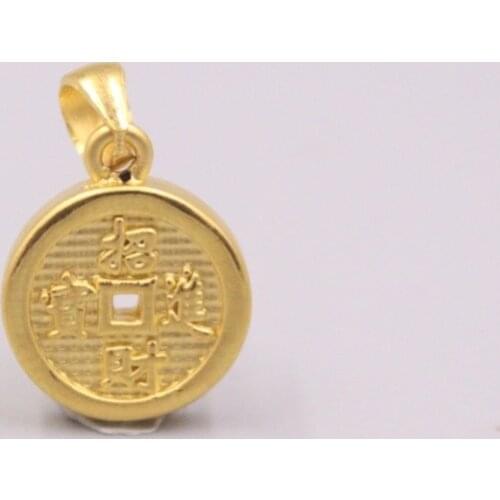 Fine Pure 999 24K Yellow Gold 3D Coin Round Pendant Men Women Lucky Gift 1.9g / 21*14mm