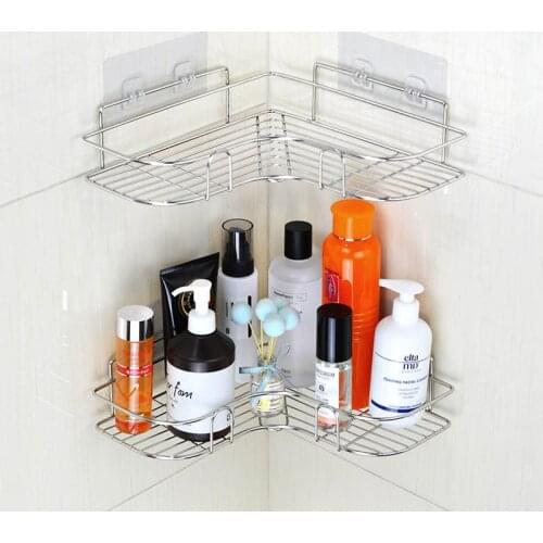 Heart Shaped Stainless Steel Corner Shelf Corner Storage Rack Wall Mounted Traceless Self Adhesive Shelf Kitchen Bathroom Access
