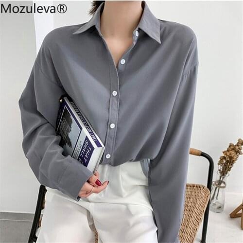 Mozuleva Vintage Casual Blouse for Women Spring Lapel Full Sleeve Female Shirts Tops Single-breasted Ladies Shirts Blusas Femme