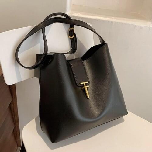 Large Capacity Simple Solid Color Pu Leather Bucket Crossbody Bag for Women 2021 Female Brand Shoulder Handbags and Purses