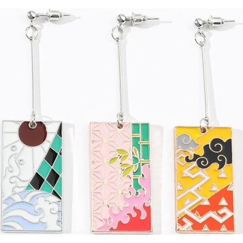 Anime Demon Slayer Stud Earrings Agatsuma Zenitsu Kamado Tanjirou Nezuko Metal Plate Pendant Stud Earrings Jewelry for Women