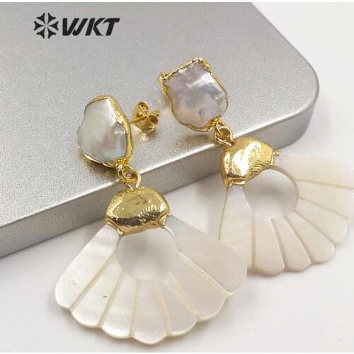 WT-E596 Amazing charming sector shape shell pearl earrings fashion lady swing earrings with pearl for gift