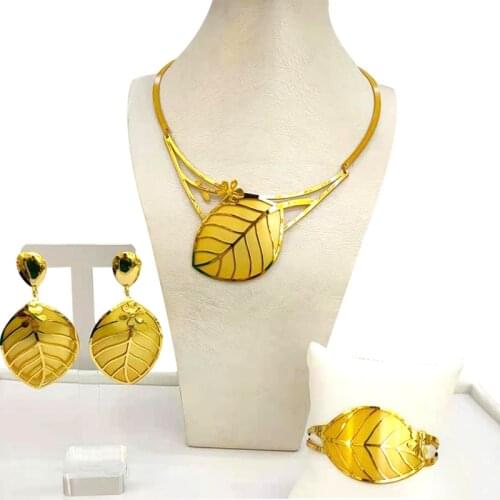 Woman Wedding African Beads Nigerian Wedding Bridal Big Flower Jewelry Sets Dubai Gold Color Beads Set Italian Gold