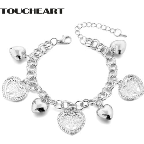 TOUCHEART Stainless Steel Heart Shape Tree Of Life Bracelet & Bangles Charms For Women Silver Jewelry Making Bracelets SBR180092