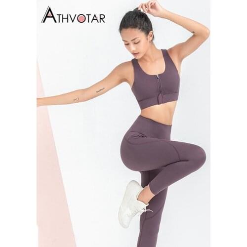 ATHVOTAR Two Piece Set Women Tracksuits Zipper High Waist Fitness Elasticity Top and Pants Sport Sportswear Women