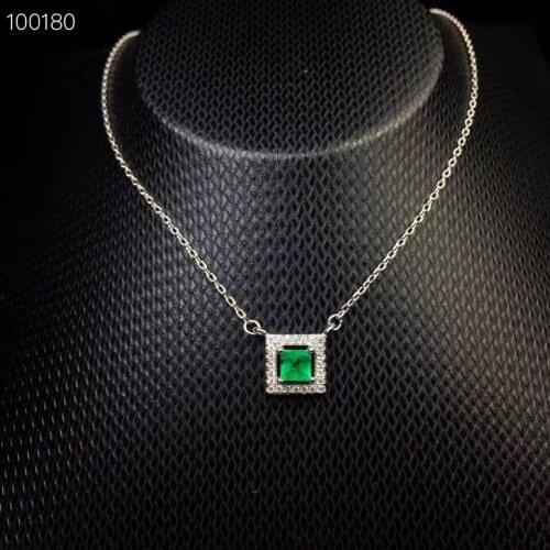 Small grace square block natural green emerald necklace natural gemstone pendant necklace S925 silver women girl gift jewelery