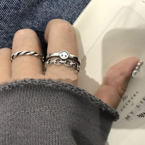Vintage Happy Smiling Face Open Chain Womens Ring Punk Cool Stuff Adjustable Accessories New Fashion Party Jewelry Best Gift