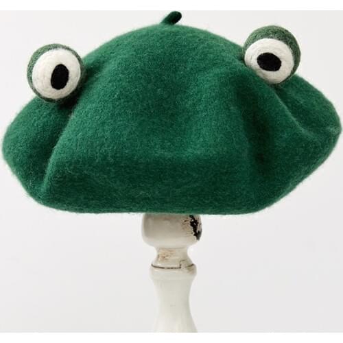Winter New Manual Wool Blanketry Lovely Funny Frog Beret Cute Green Gift Novelty Beret Handmade