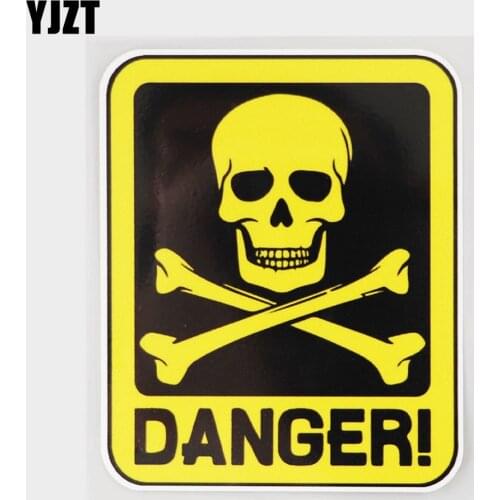 YJZT 10.7CM×12.9CM Danger Sign With Skull Symbol PVC Car Sticker Decal 12C-0802